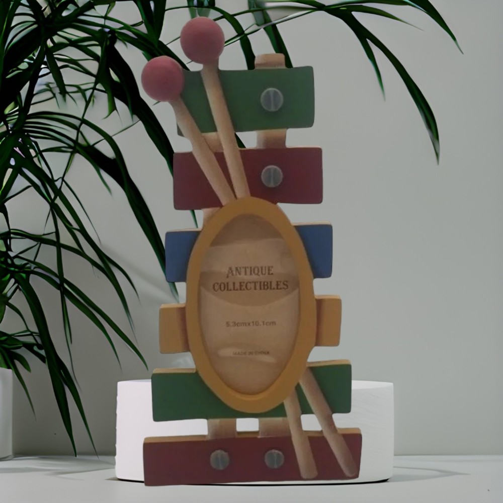 Xylophone Wooden 9in Picture Free Standing Frame Holds 2.1 Photo